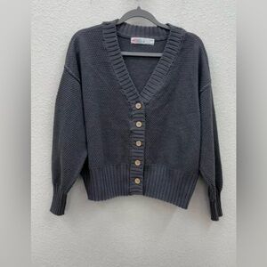 Free People Gray Button-Up Cardigan